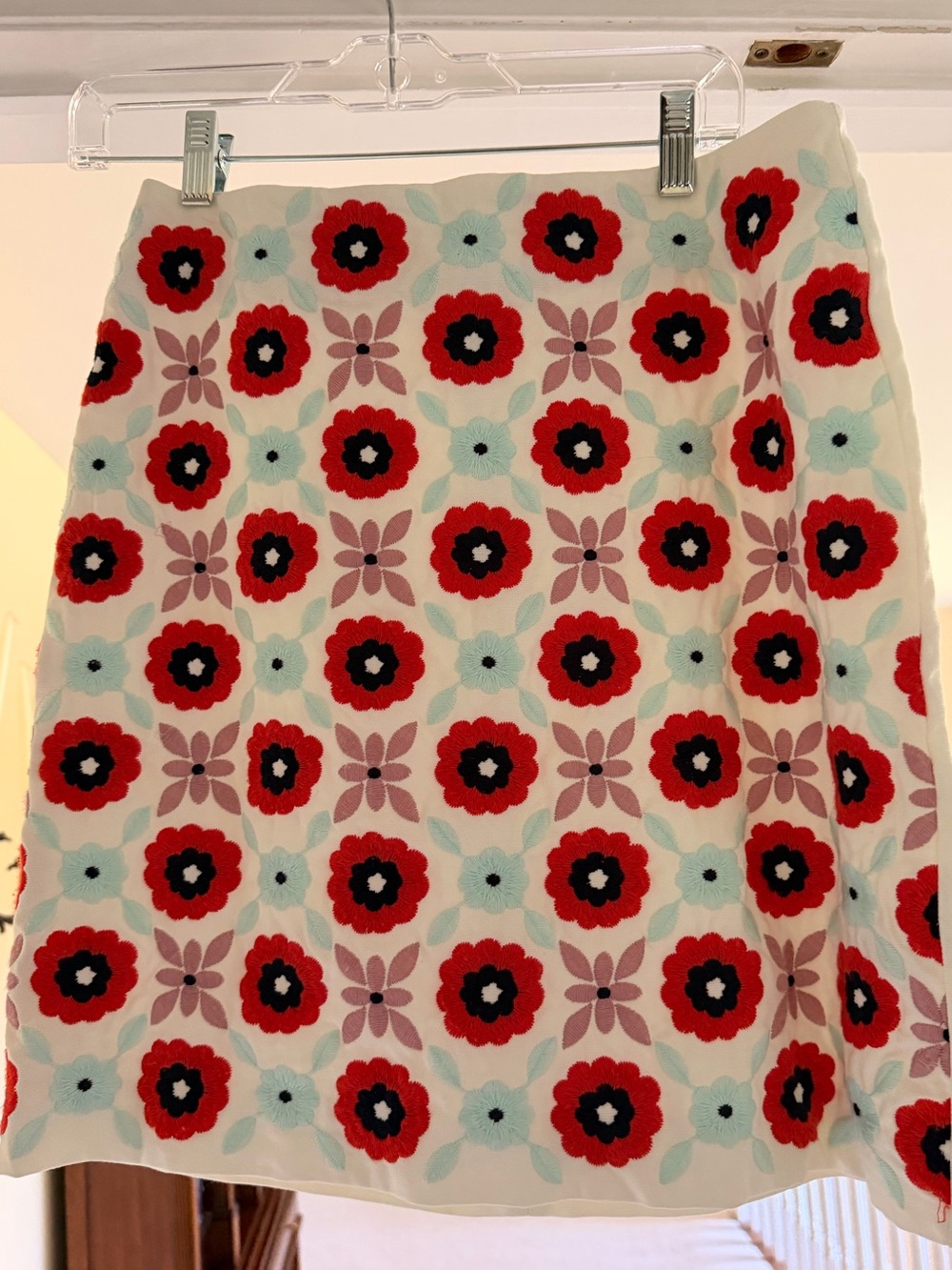 Boden Embroidered Floral A-Line Mini Skirt in Red & Cream